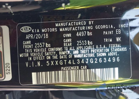 2018 Kia Optima Lx z USA, uszkodzony, nr VIN 5XXGT4L34JG263496